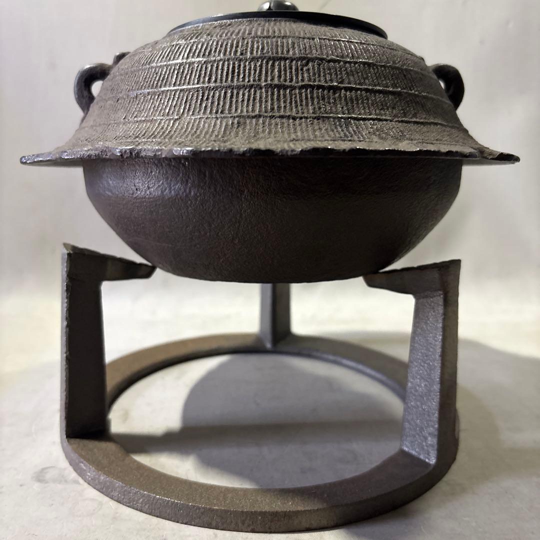 置炉釜 笠釜 釜環付 茶道具 古物