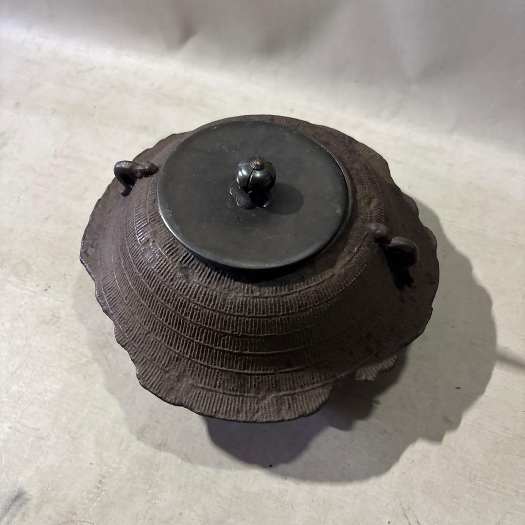 置炉釜 笠釜 釜環付 茶道具 古物