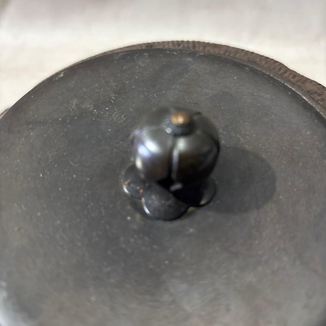 置炉釜 笠釜 釜環付 茶道具 古物