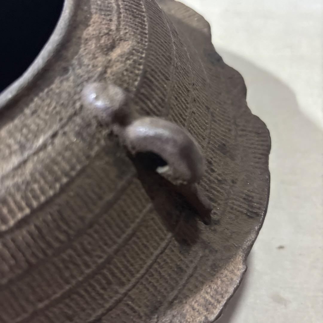 置炉釜 笠釜 釜環付 茶道具 古物