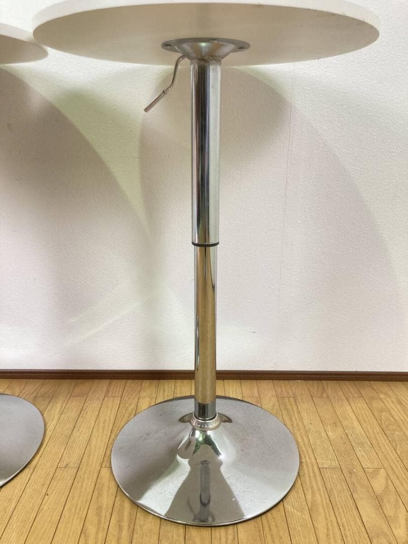 2点セット 昇降式 丸テーブル 白 まとめて 机 ホワイト 店舗什器 カフェ