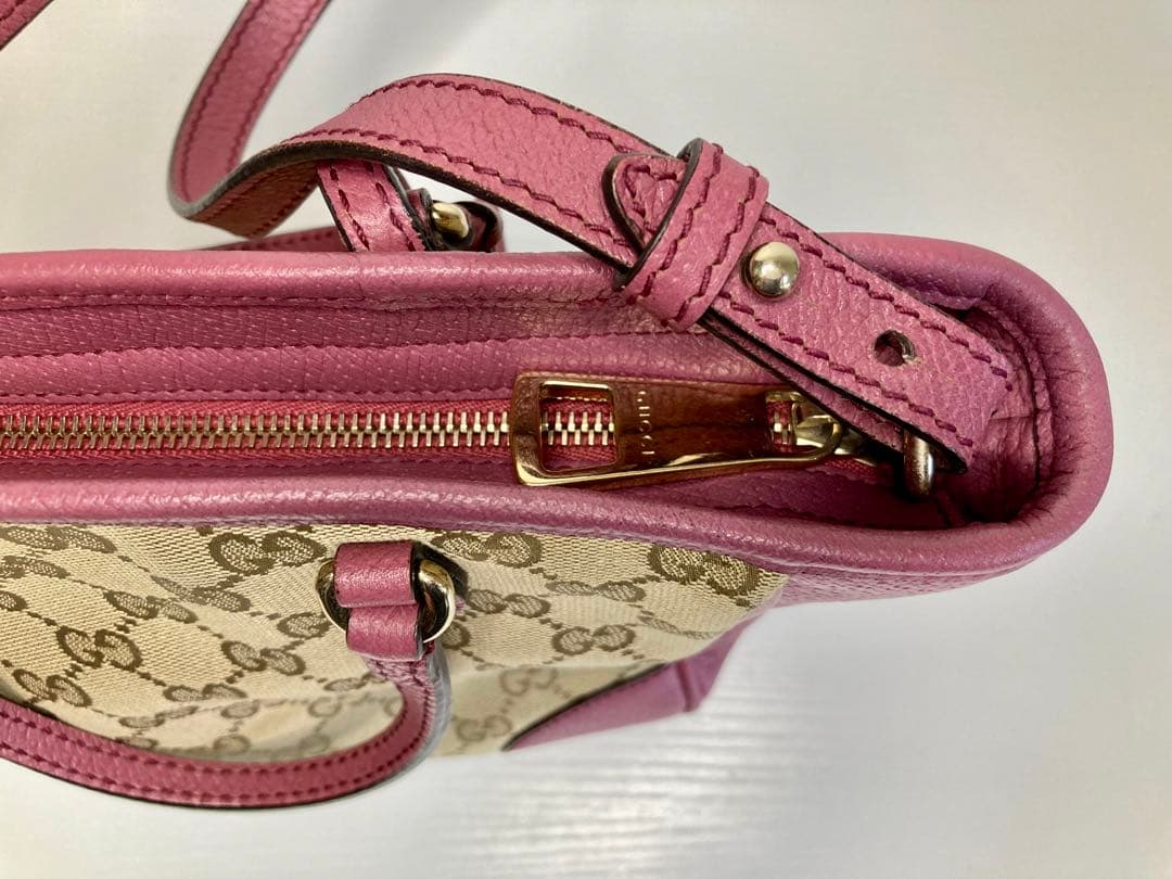 グッチ GGキャンバス レザー 2WAY ハンドバッグ ピンク