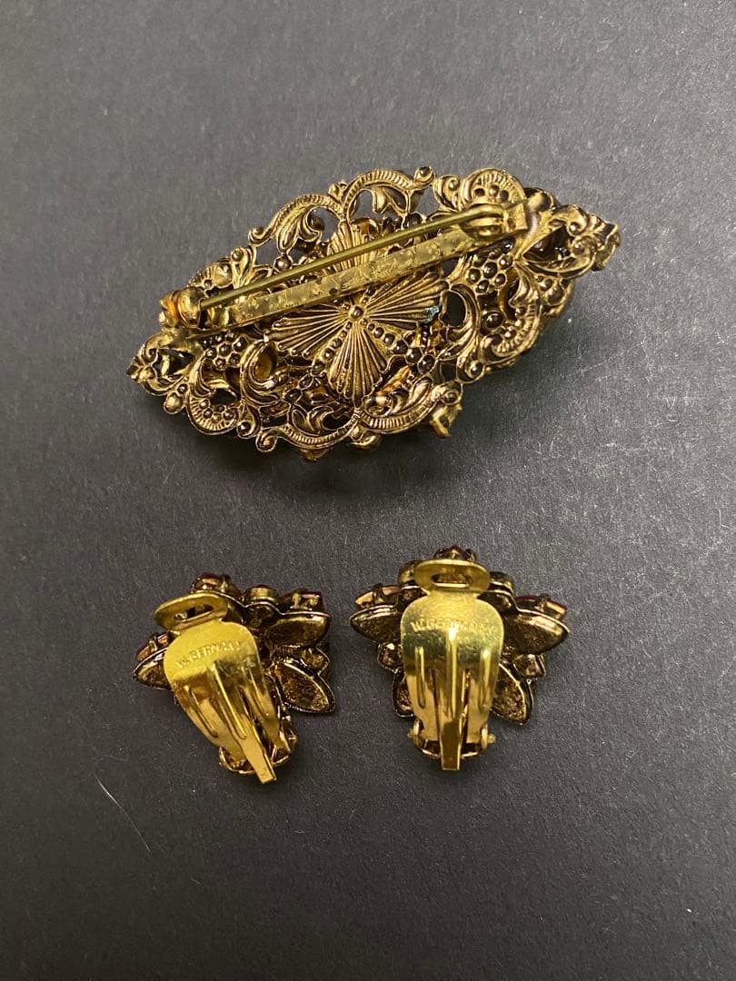 W.GERMANY 西ドイツ製 2点セット ブローチとイアリング