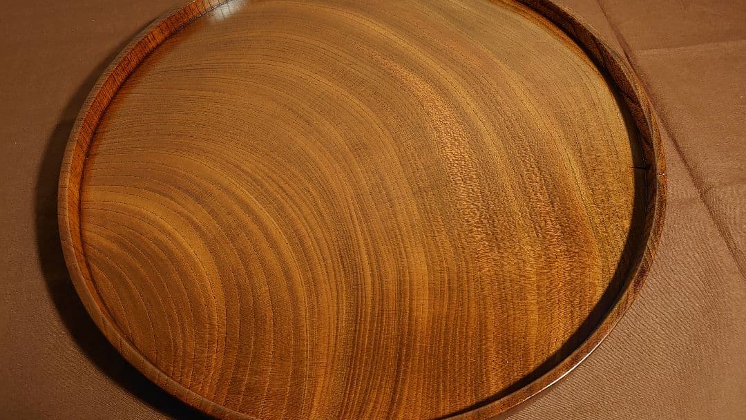 丸盆　山中漆器　欅　欅製　くり抜き　川北造　拭き漆　富貴漆　１客