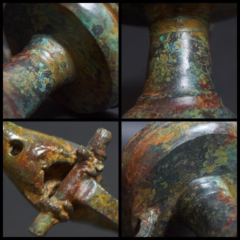 時代青銅製 金工細工 小鳥持ち手 燭台 銅蝋 置物 オブジェ 古美術 茶道具