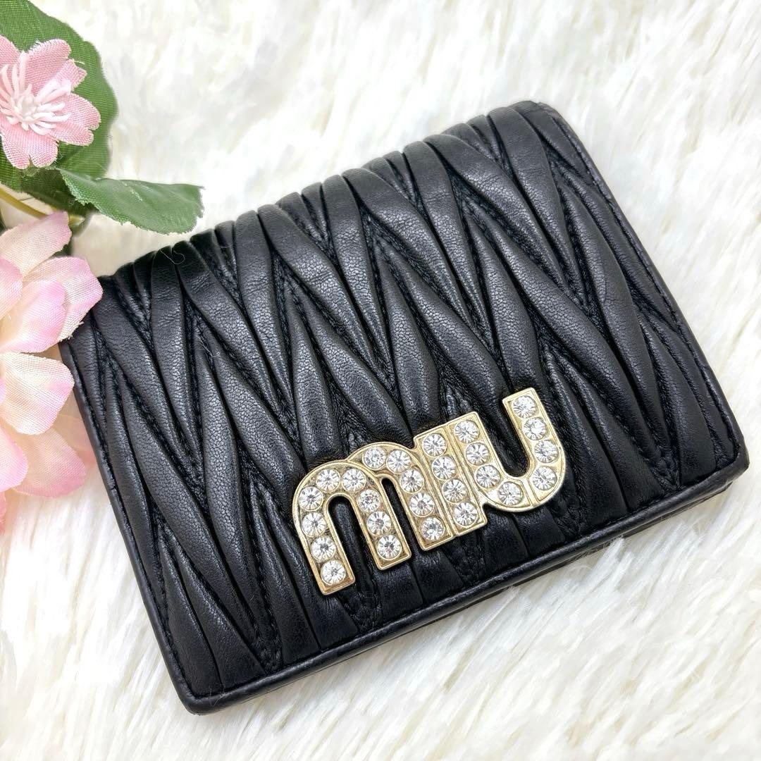 ミュウミュウ♡折り財布 クリスタル ビジュー マテラッセ ブラック