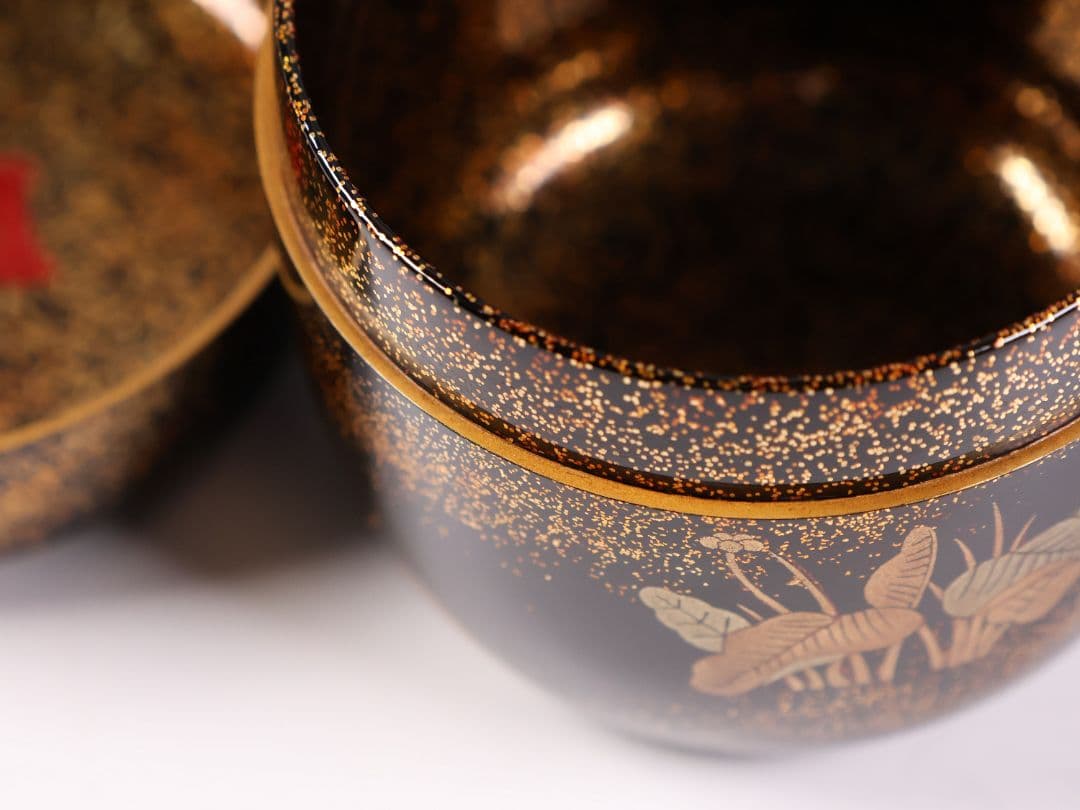 加賀蒔絵 福嶋一恵 鴛鴦蒔絵 大棗 梨地 鵬雲斎書付 共箱 螺鈿【MA916】