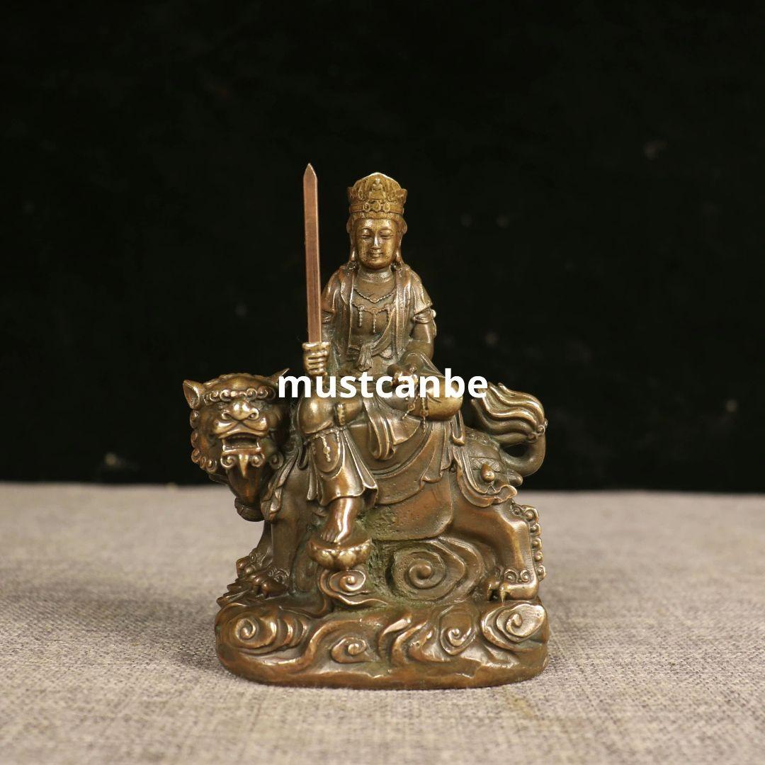 仏教美術 文殊普賢観音菩薩仏像 銅製 仏像 彫刻 置物 開運 風水