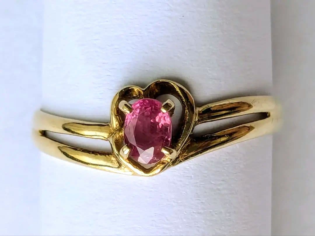 早い者勝ち　ピンクガーネット ハート型 台座　ゴールドリング　K18　18金