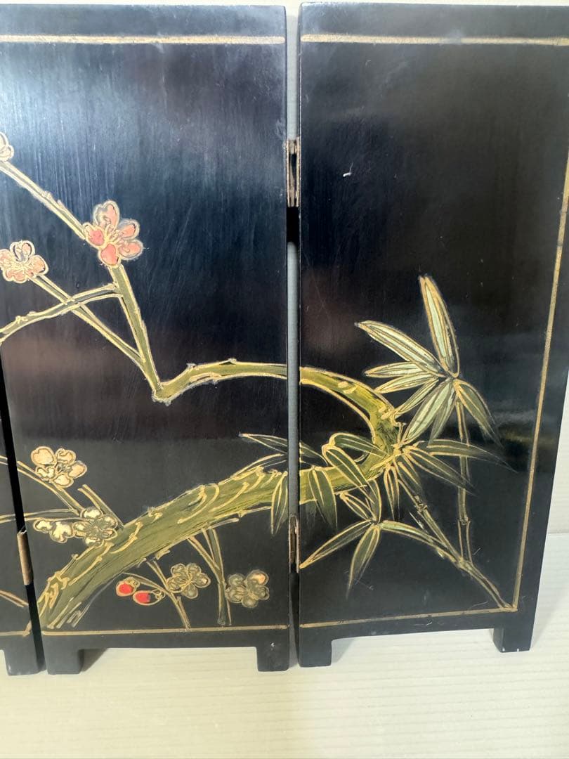 2540 時代物 螺鈿漆器 屏風 両面屏風 人物 梅文　細密細工