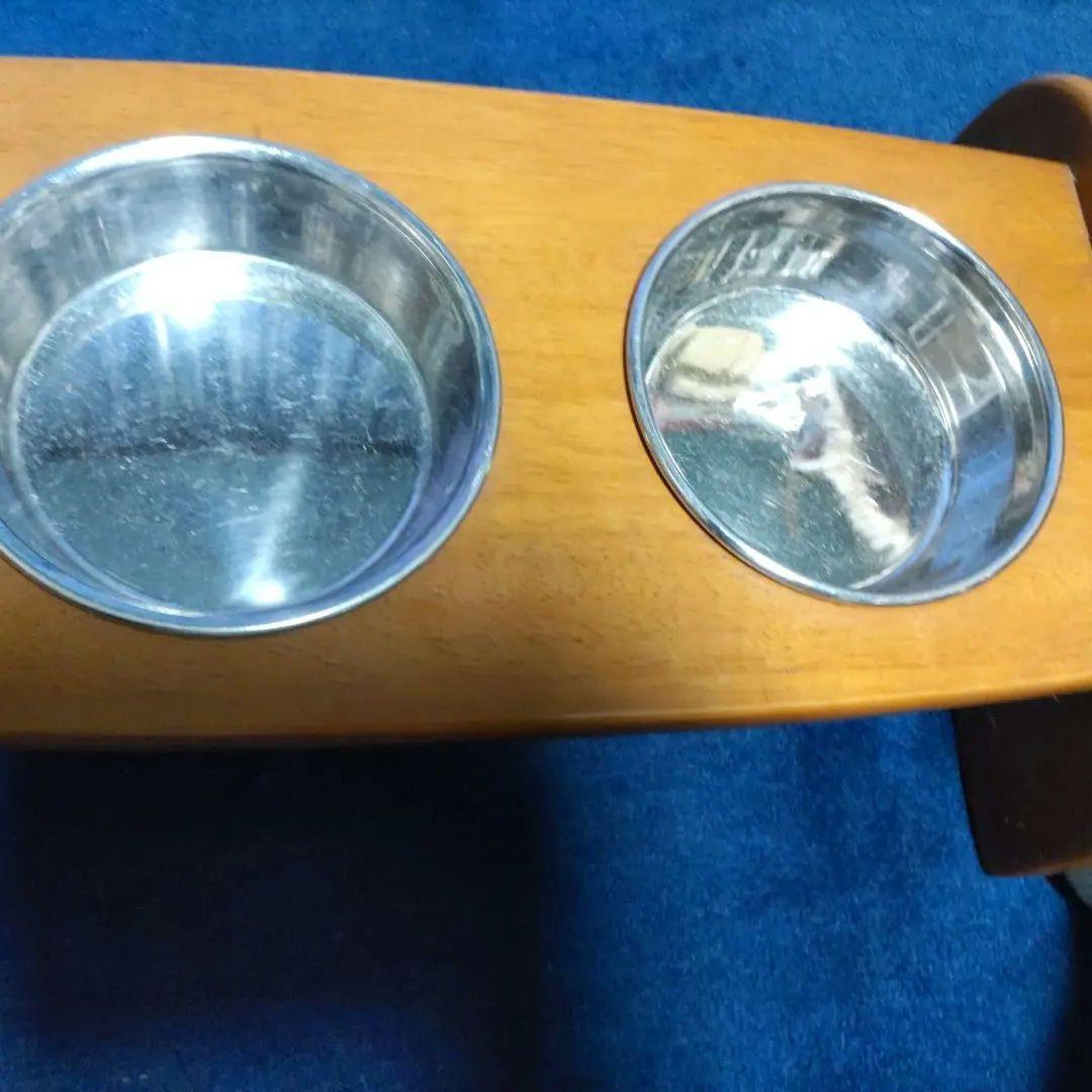 犬猫兼用　木製二重ボウル食器台