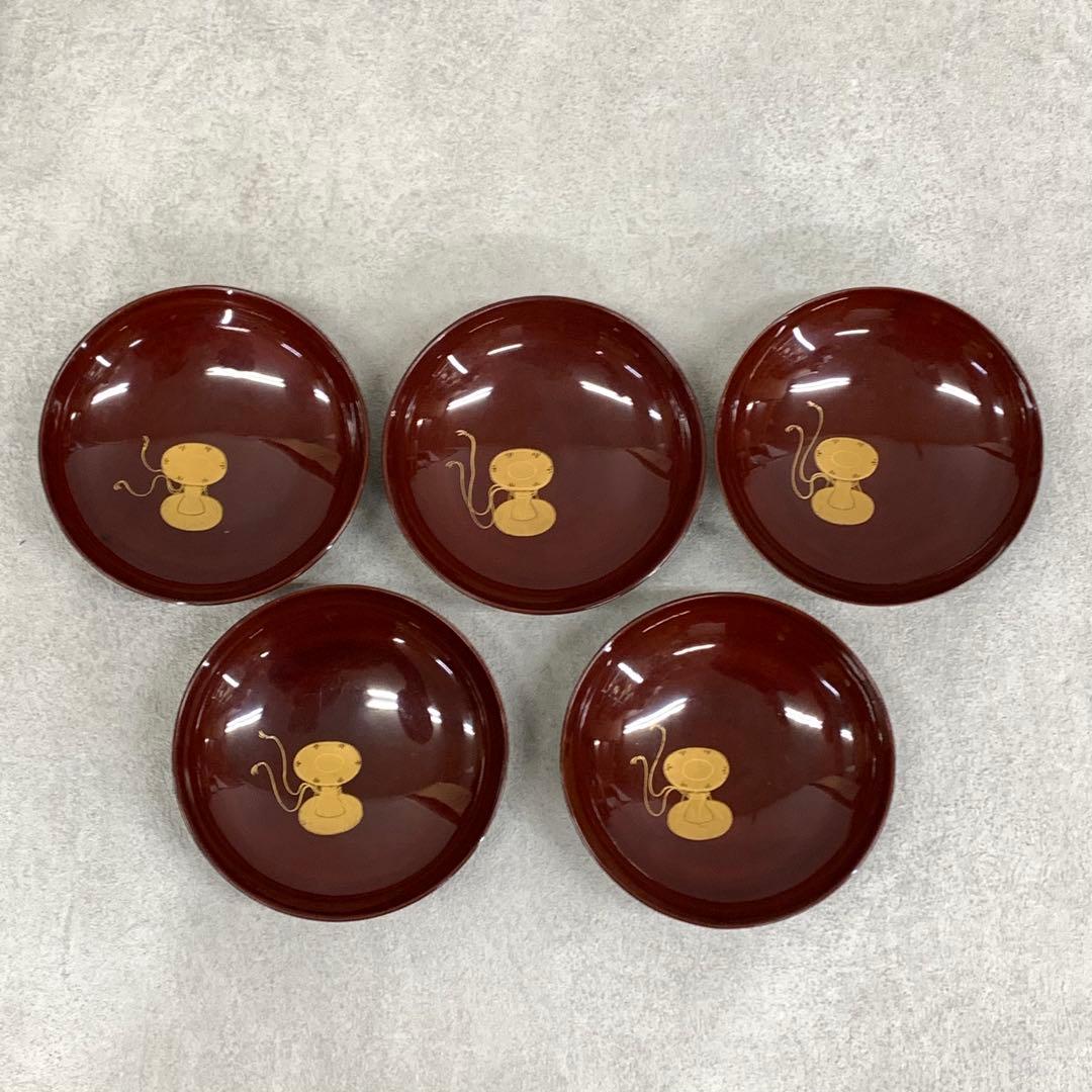 吸物椀 5客 絵変わり 塗り 溜絵 正月 賀正 金彩 汁椀 雑煮 A