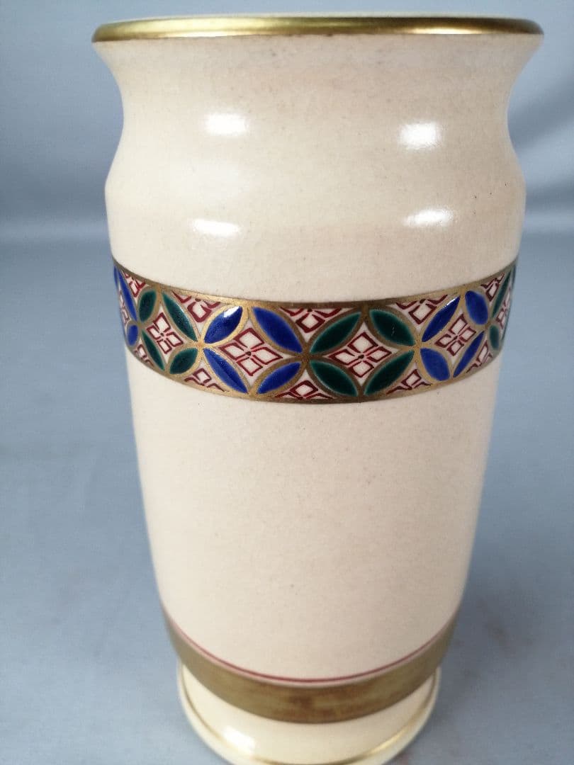 【茶道具】高台寺窯陶楽造　仁清写華七宝紋皆具　水指 建水 杓立 蓋置　水指400