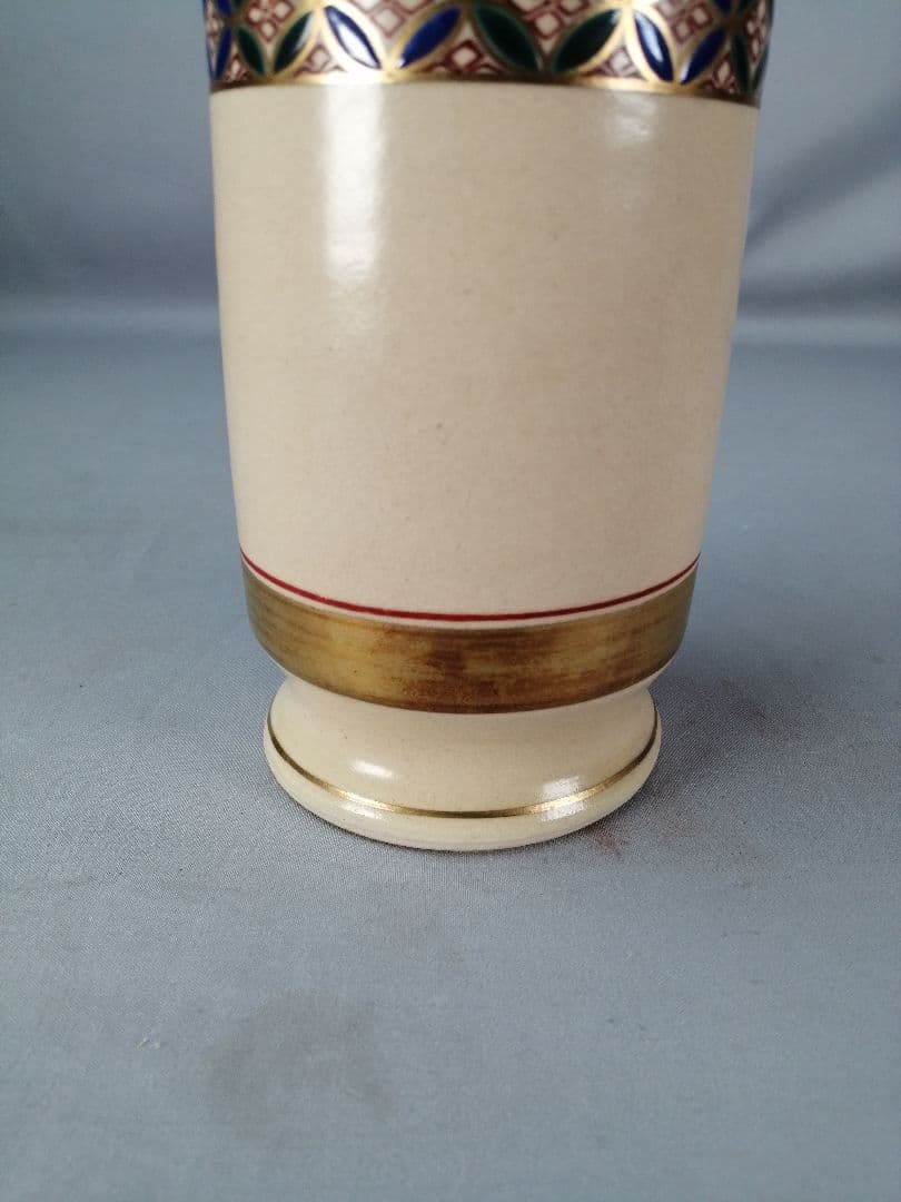 【茶道具】高台寺窯陶楽造　仁清写華七宝紋皆具　水指 建水 杓立 蓋置　水指400