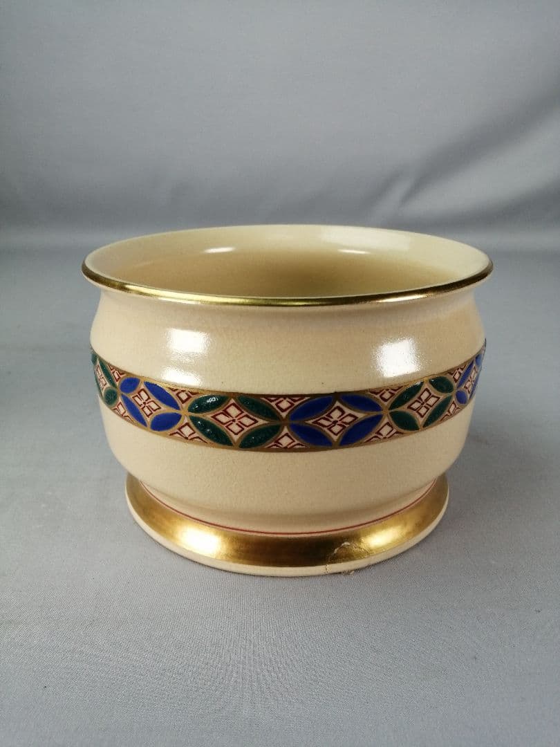 【茶道具】高台寺窯陶楽造　仁清写華七宝紋皆具　水指 建水 杓立 蓋置　水指400