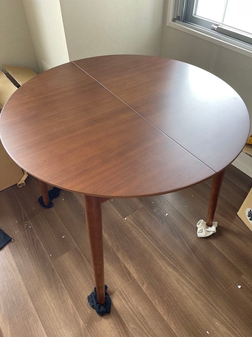 【新品】円形木製ダイニングテーブル幅90/120cm