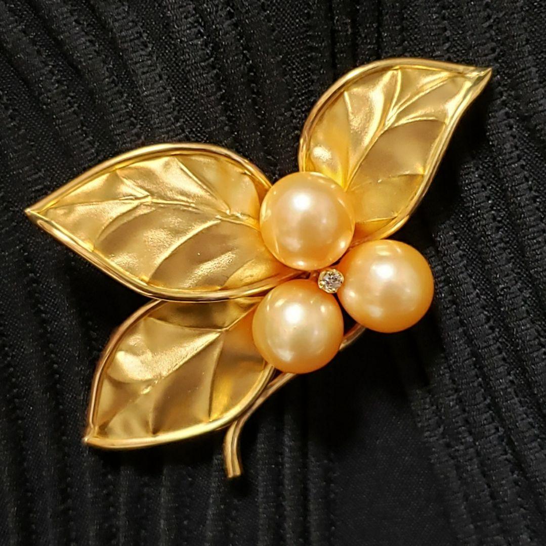 SALE レア 純金 K18ブローチ 切り回し淡水パール手造り テッポウ金具