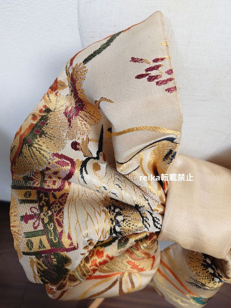 七五三　大人用袋帯からの作り帯　子供　1点物　鶴柄　アンティーク