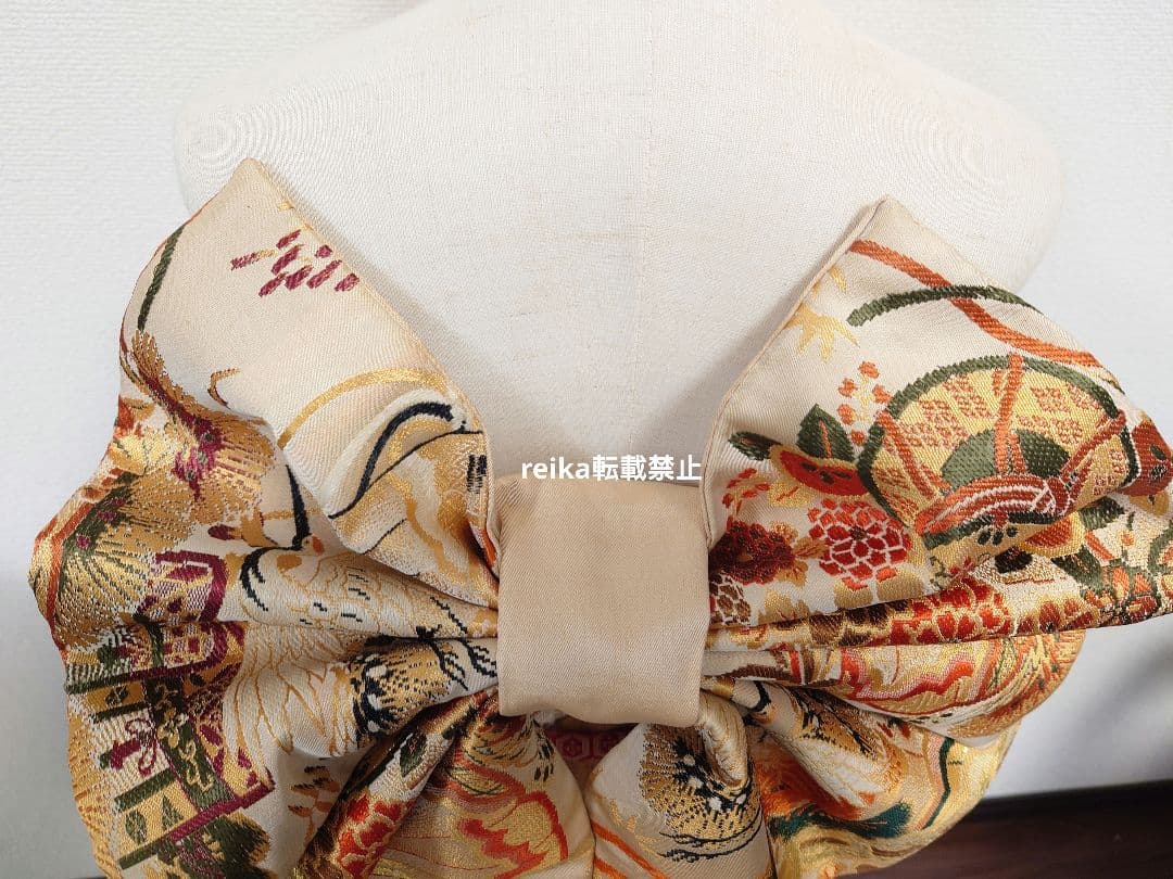 七五三　大人用袋帯からの作り帯　子供　1点物　鶴柄　アンティーク