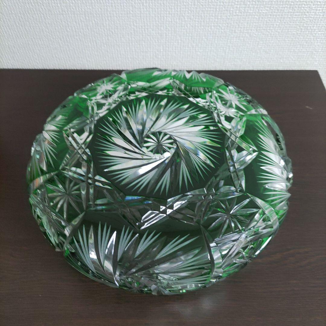 未使用品 ケニッヒ 切子 鉢 ドイツ製 KONIG グリーン クリスタルガラス