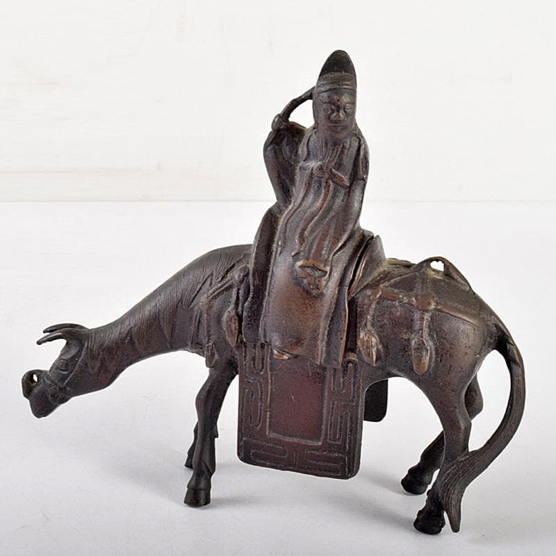 中国　古銅宣徳銅　馬に寿老人　のったり香炉　V　R5033