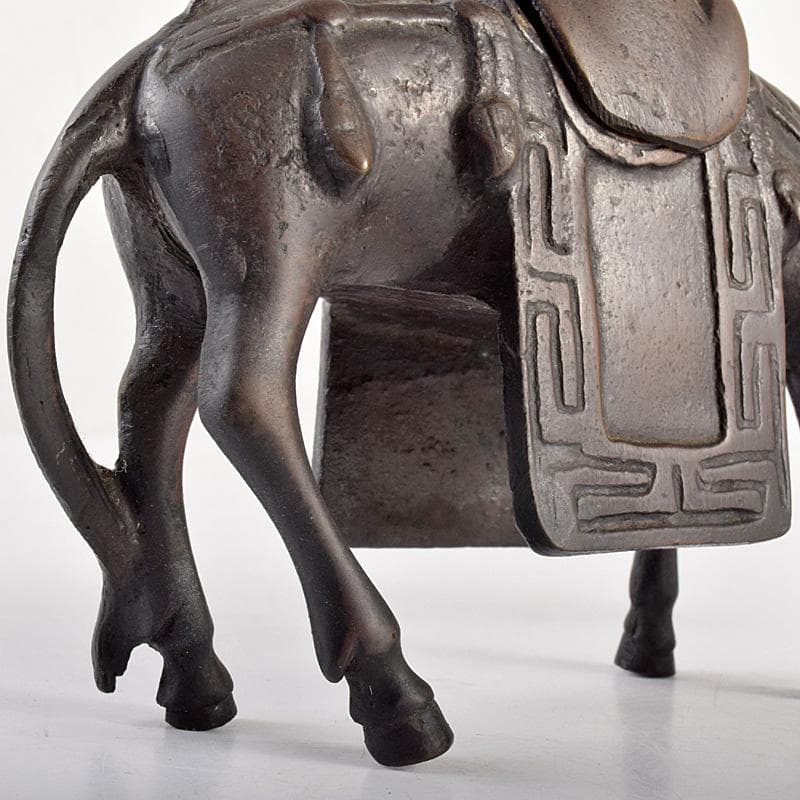 中国　古銅宣徳銅　馬に寿老人　のったり香炉　V　R5033