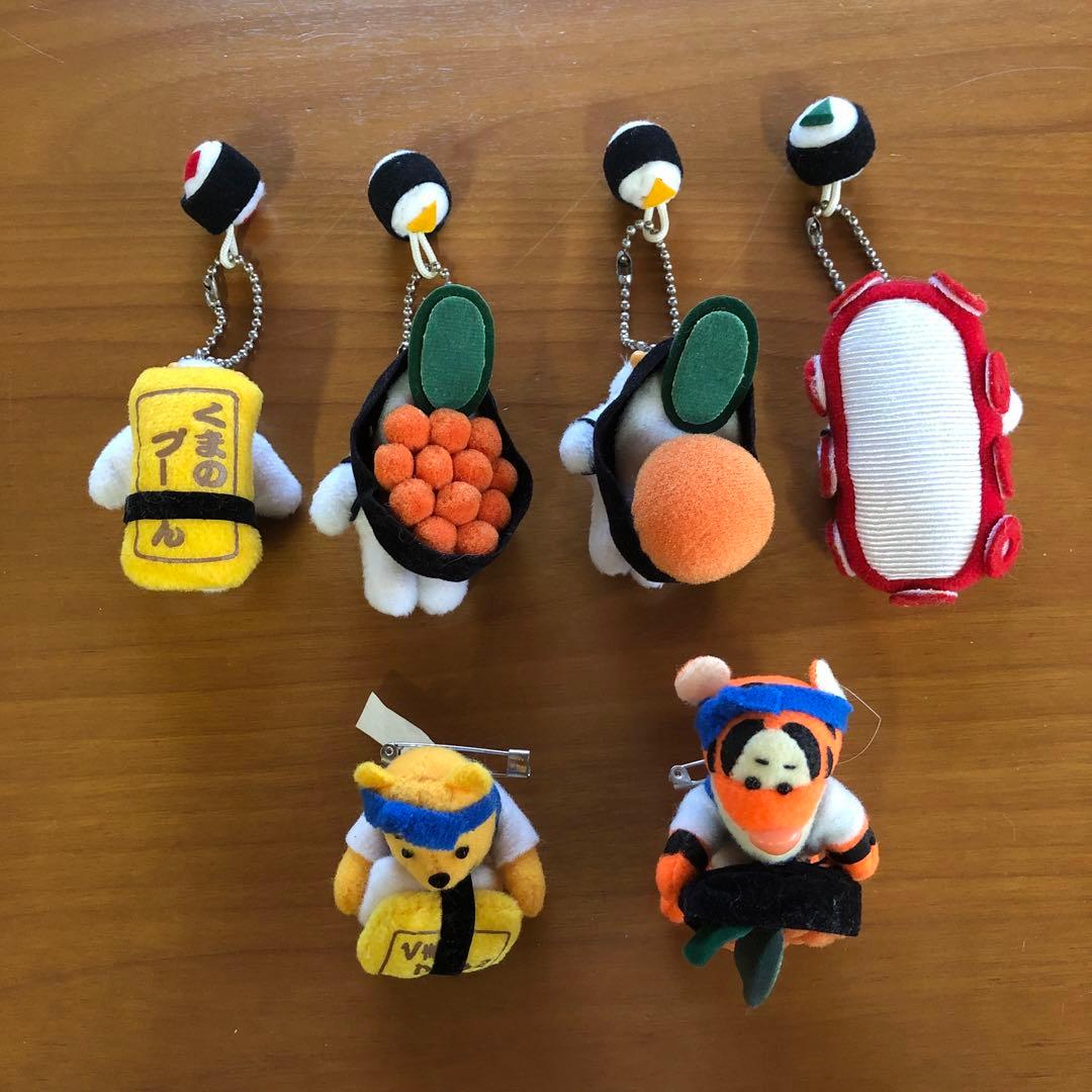 ミニぬいぐるみキーホルダー等　くまのプーさん（お寿司）【６個セット】