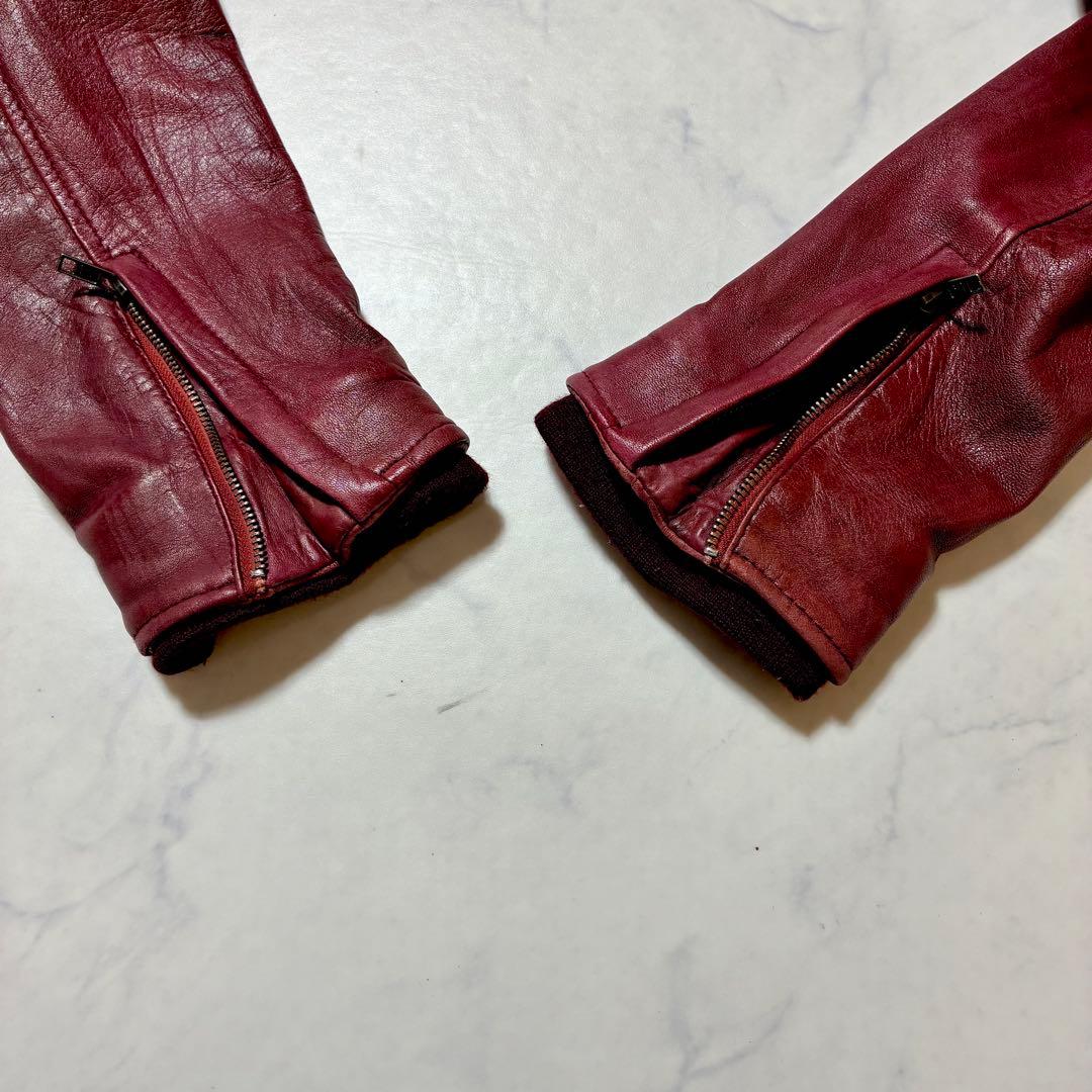 希少3L✨リューグーレザーズ シングルライダースジャケット ラムレザー 赤系