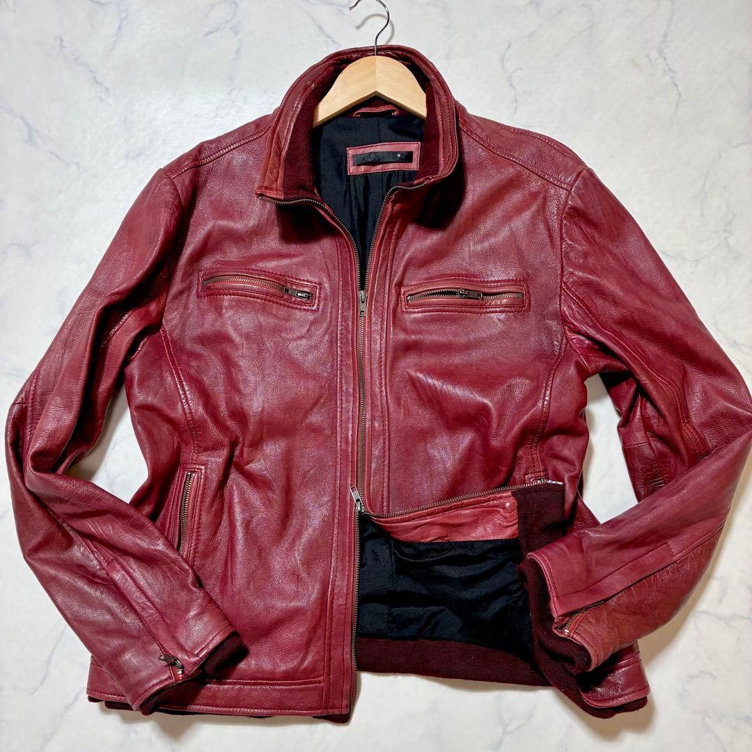 希少3L✨リューグーレザーズ シングルライダースジャケット ラムレザー 赤系