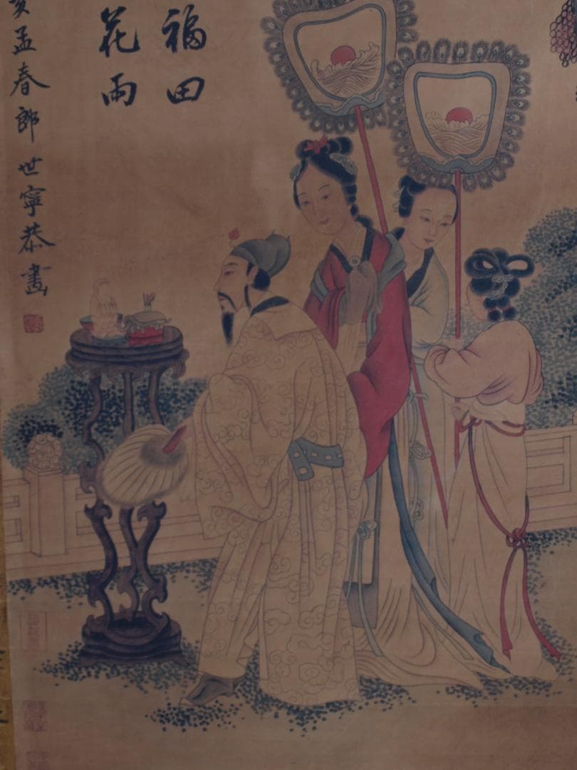 骨董市仕入れ品　中国清時代の掛軸　人物図　肉筆保証　 DE765A7-3