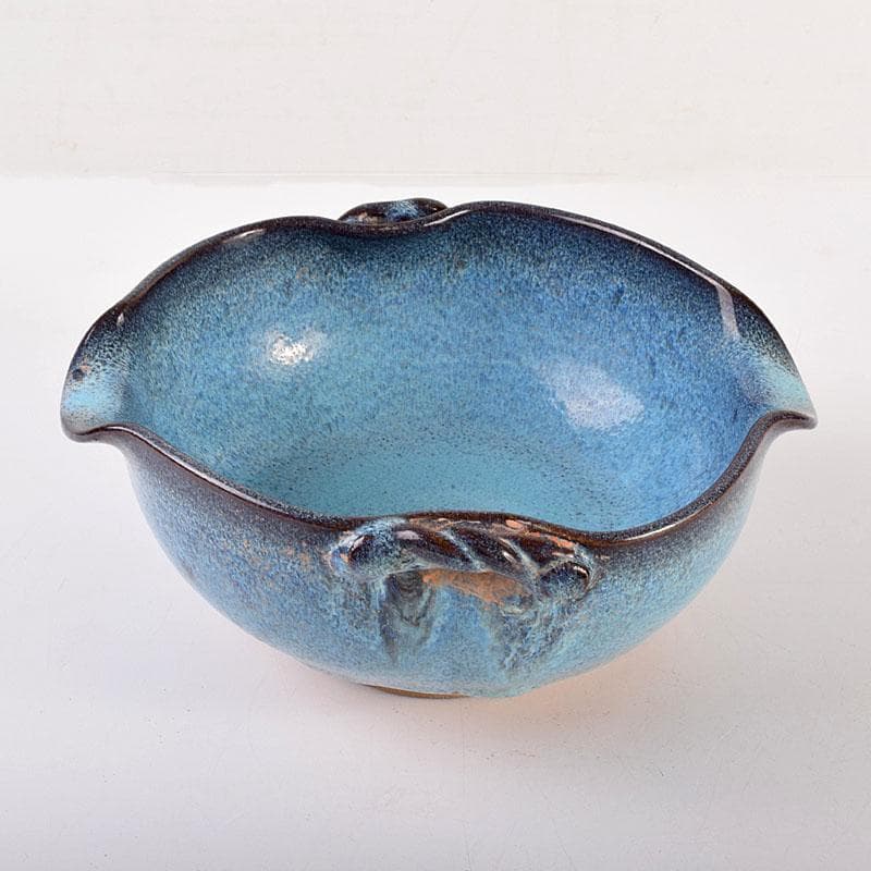 中国　鈞窯　窯変　澱青釉　双耳鉢　C　6906