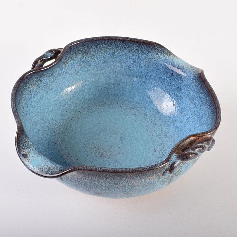 中国　鈞窯　窯変　澱青釉　双耳鉢　C　6906