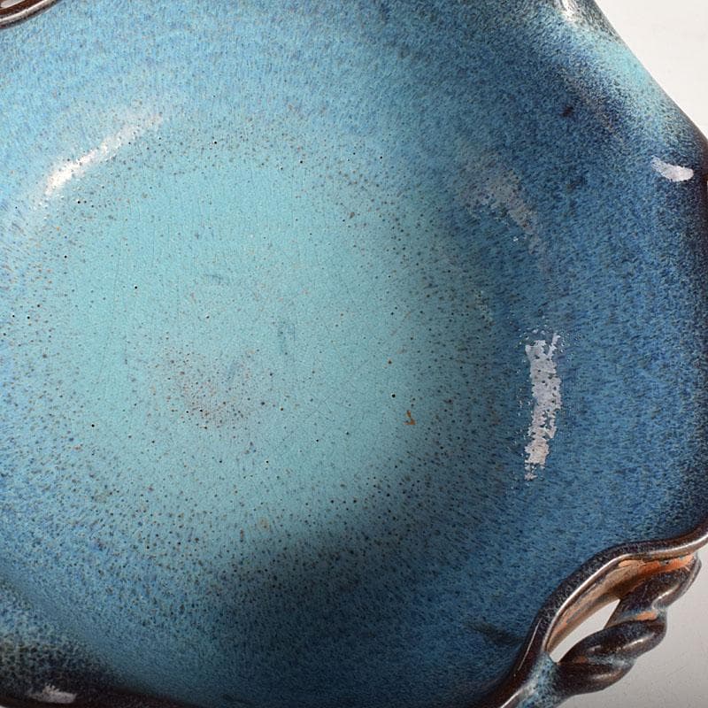 中国　鈞窯　窯変　澱青釉　双耳鉢　C　6906