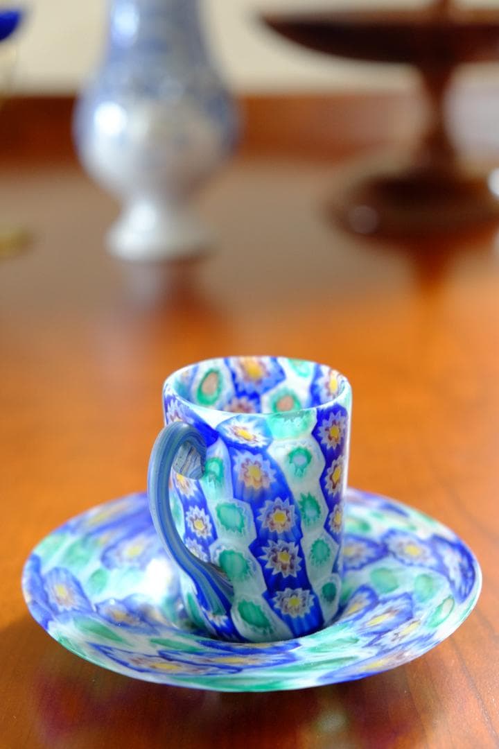 ミルフィオリ カップ＆ソーサー グラス 吹きガラス 作家 飯塚亜裕子 ムリーニ