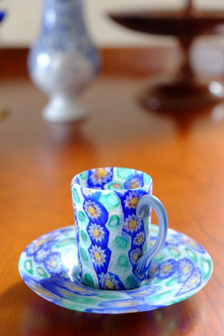ミルフィオリ カップ＆ソーサー グラス 吹きガラス 作家 飯塚亜裕子 ムリーニ