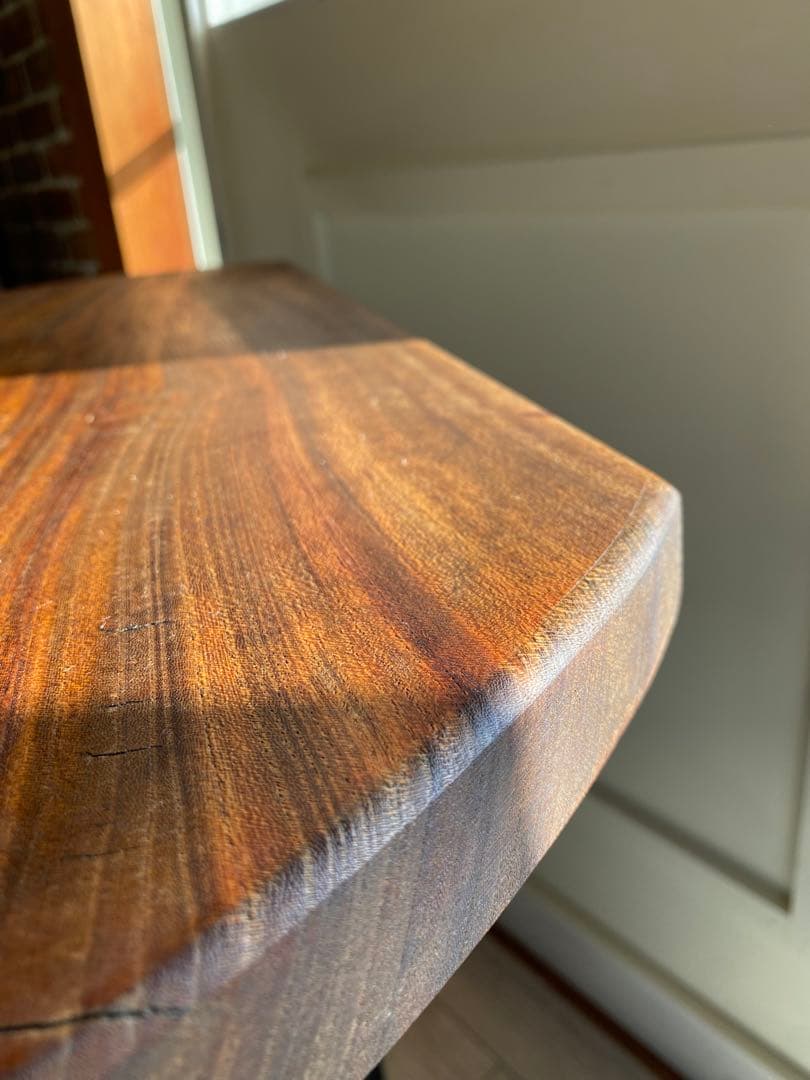 Vintage 赤ケヤキ一枚板　アイアンテーブル　銘木　Cafe table