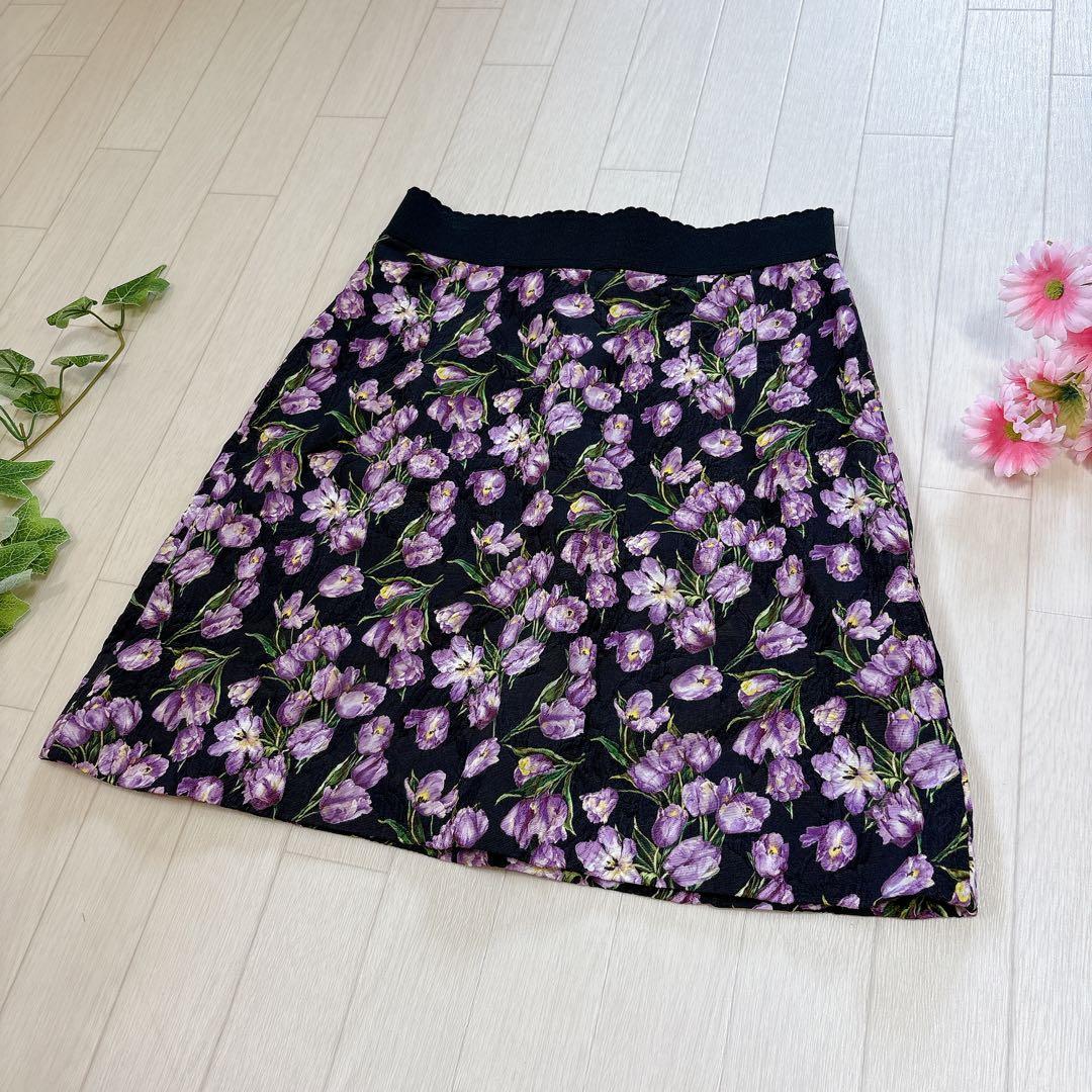 DOLCE&GABBANA ジャガード 花柄 スカート ブラック系 40