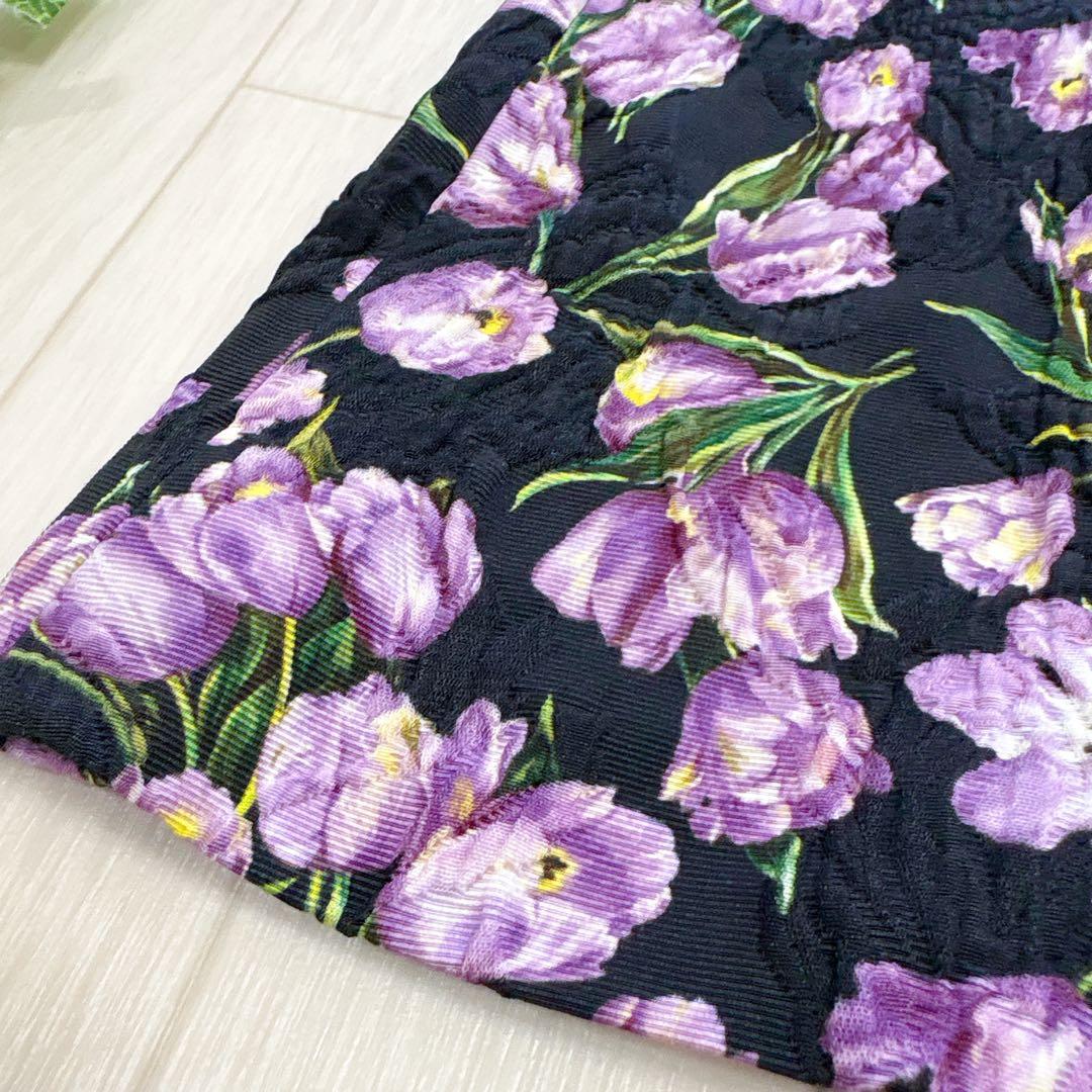 DOLCE&GABBANA ジャガード 花柄 スカート ブラック系 40