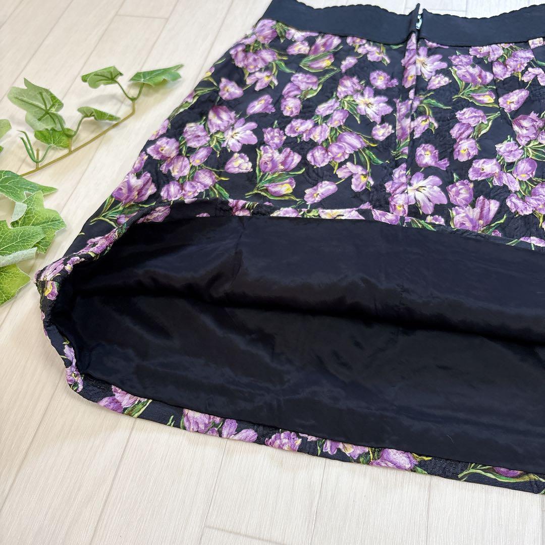 DOLCE&GABBANA ジャガード 花柄 スカート ブラック系 40