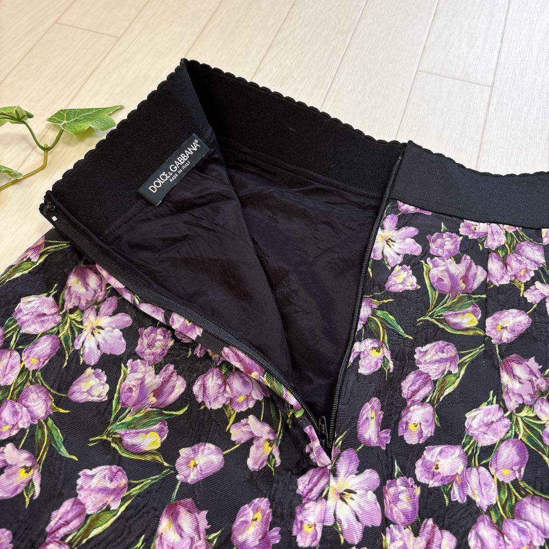 DOLCE&GABBANA ジャガード 花柄 スカート ブラック系 40
