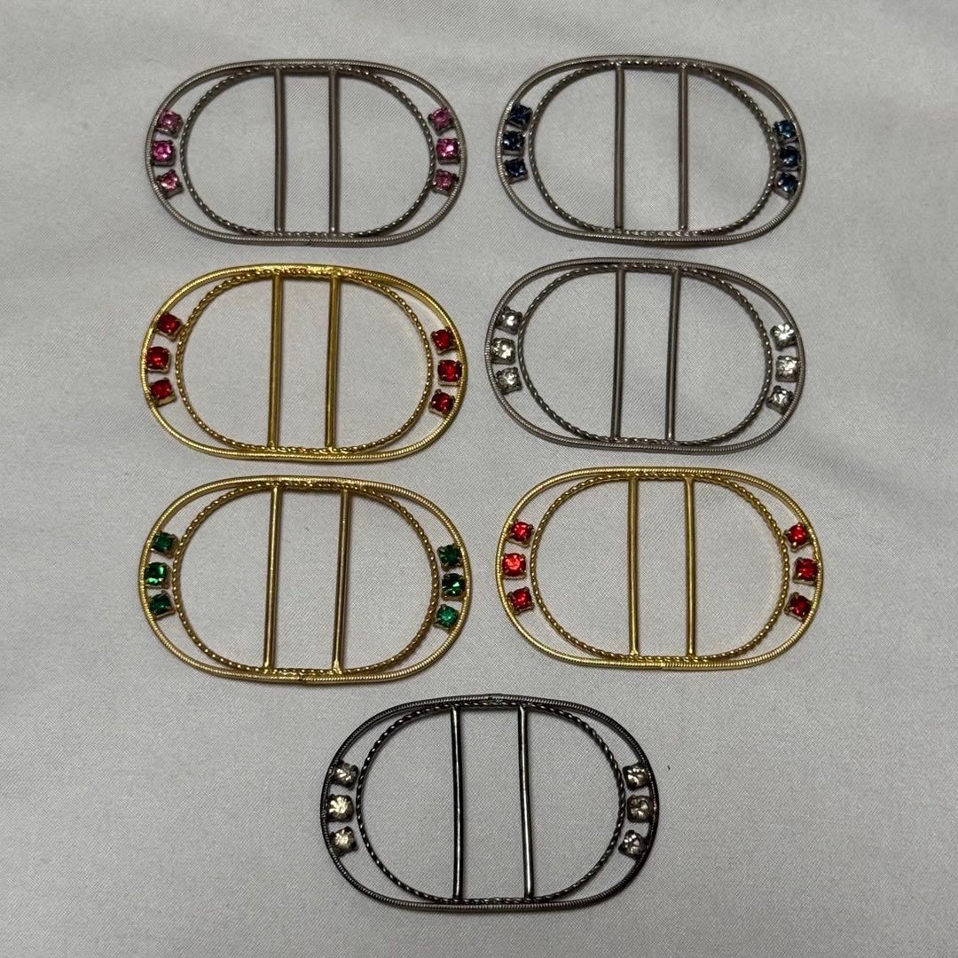 アンティーク 楕円形 ライトストーン バックル レトロ 7セット