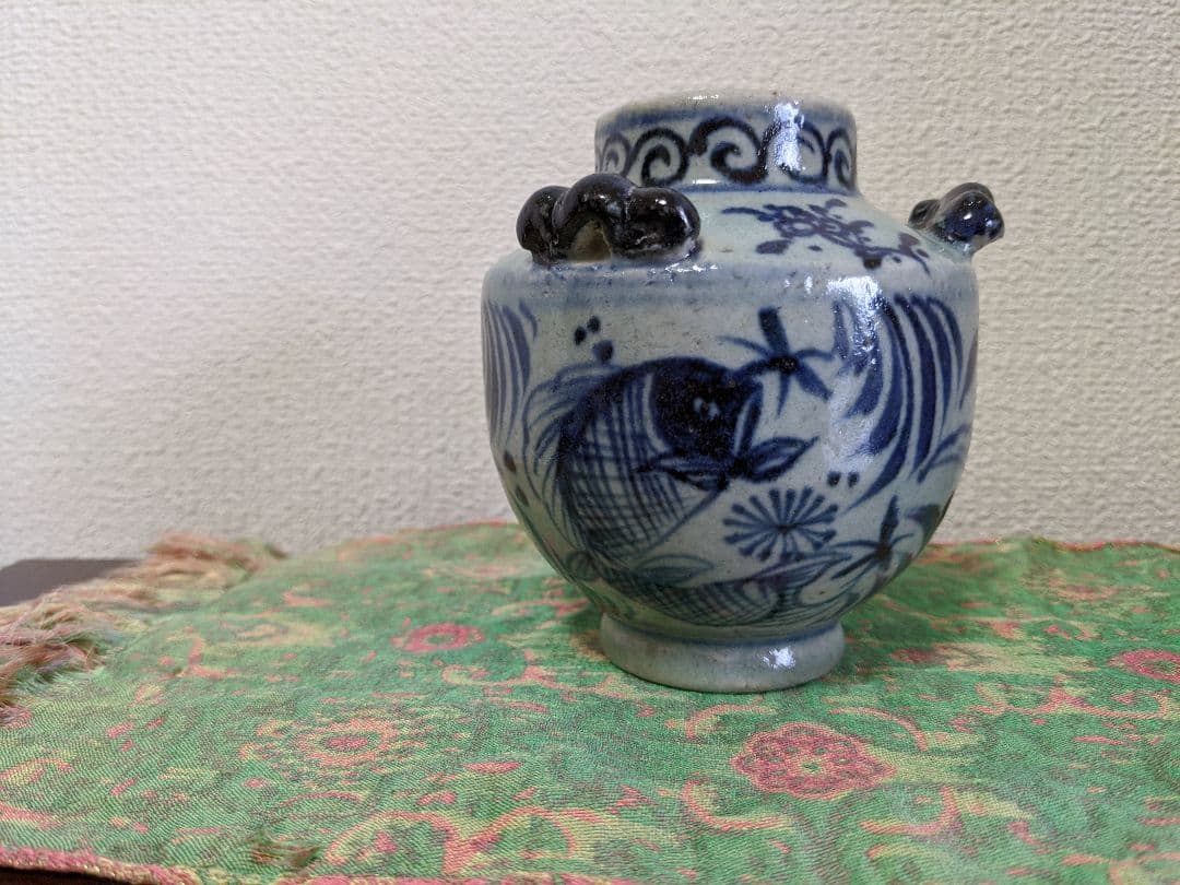 ⭐中国古陶磁 安南染付胴継ぎ小壺瓶！遺品少数 明時代 古美術 骨董品