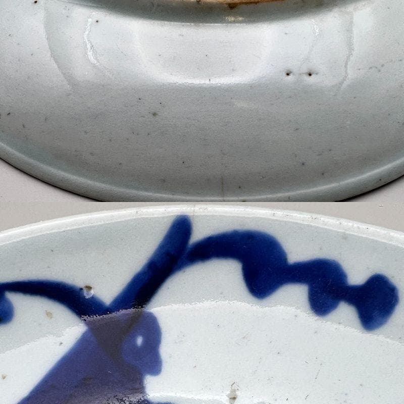 【海】18～19世紀中国清代中～後期 青花釉裏紅「登竜門」図皿 染付辰砂魚鯉図