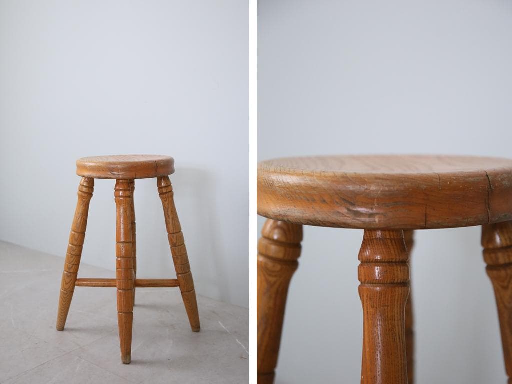 英国アンティーク木製スツール/丸イス椅子/チェア/踏み台/腰掛け(81-77-2