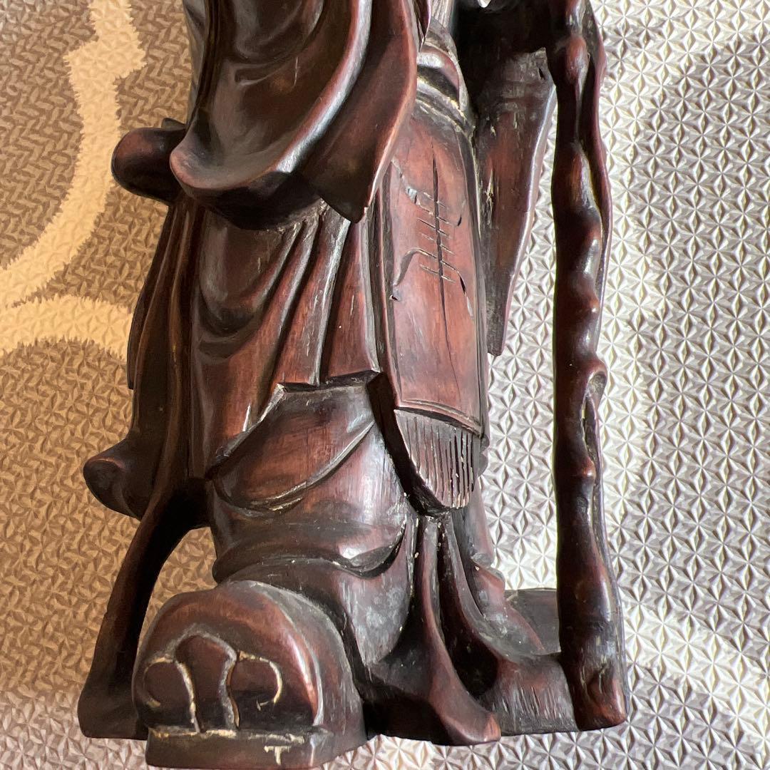 中国の道教の長寿神である寿老人　福禄寿　木彫り