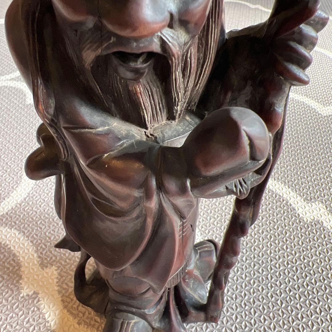 中国の道教の長寿神である寿老人　福禄寿　木彫り