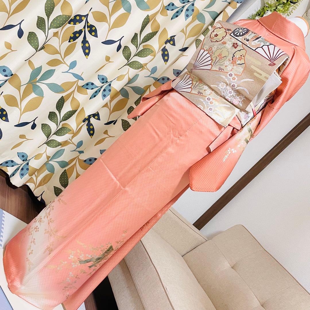 オレンジ 友禅 4点 フルセット 訪問着 入学式 卒業式 入園式 春 秋 冬