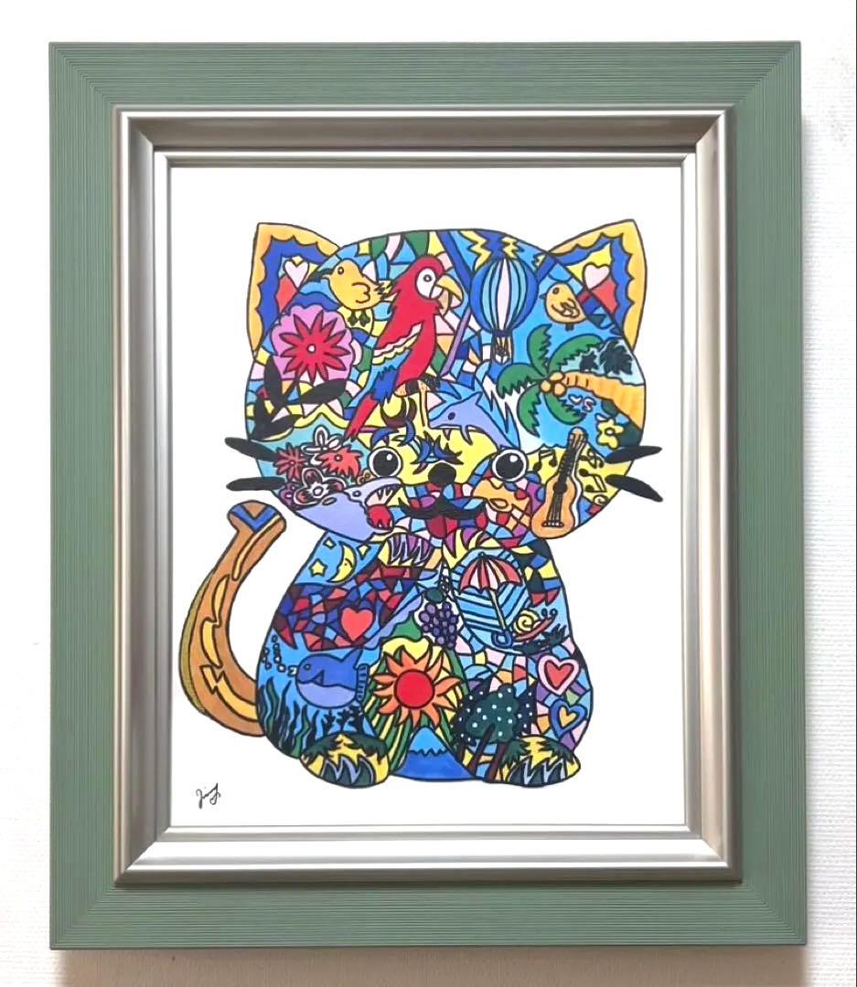 【F6号】ジミー大西（ゴリラ）手描き/表裏サイン有り/油彩/アクリル/絵画/額縁