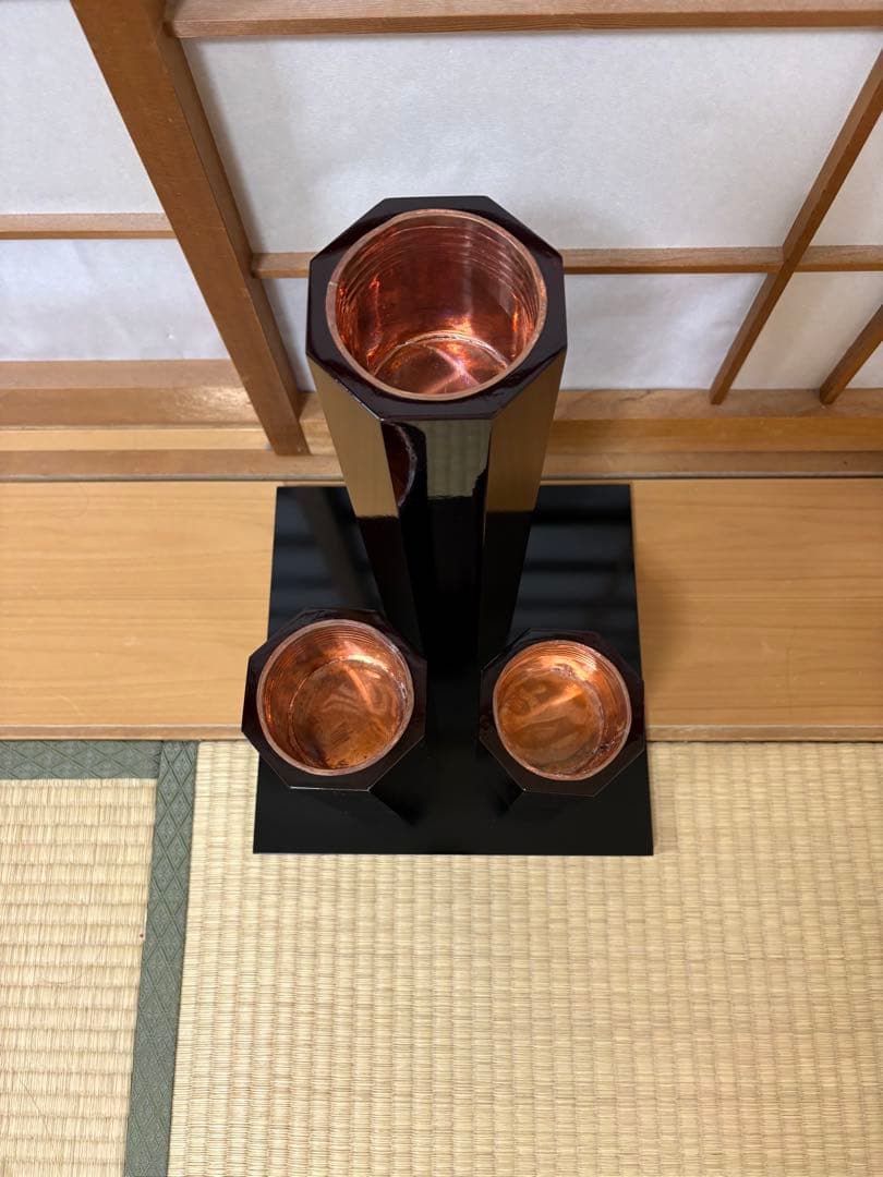 23 お値下げ！華道　短三管筒　寸胴　3本セット　花器　華道具　花入れ　真塗