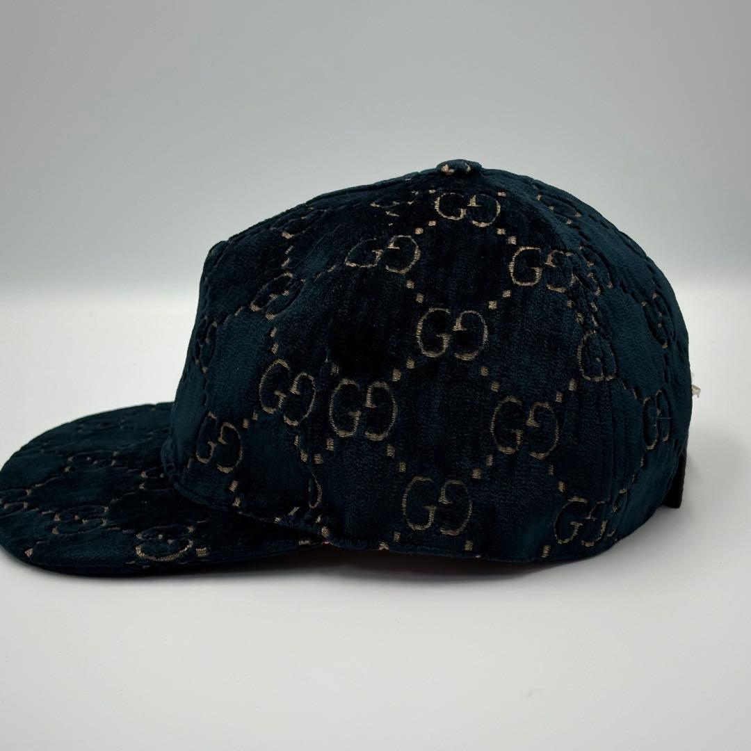 【美品】【希少XL】グッチ キャップ ベルベット ターコイズ GG柄